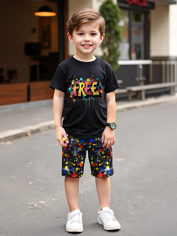 American street style children&apos;s T-shirt fashion trend popular boys round neck short sleeve two-piece suit - Image 2
