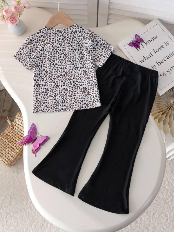 Girls summer fashion leopard print butterfly cartoon pattern positioning print + butterfly cartoon pattern flared pants long - Image 2