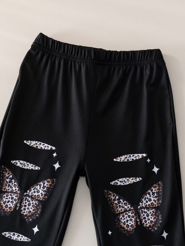 Girls summer fashion leopard print butterfly cartoon pattern positioning print + butterfly cartoon pattern flared pants long - Image 8