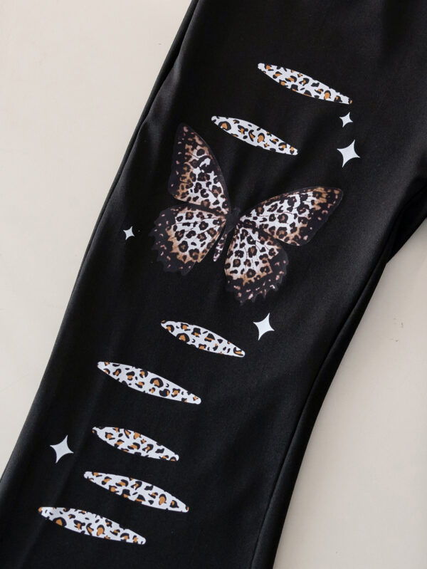 Girls summer fashion leopard print butterfly cartoon pattern positioning print + butterfly cartoon pattern flared pants long - Image 9