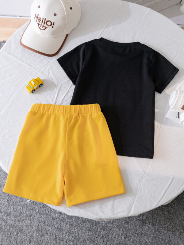 Boys&apos; Fashion Simple Summer Clothes English Printed Round Neck Short Sleeve Top + Solid Color Shorts - Image 2