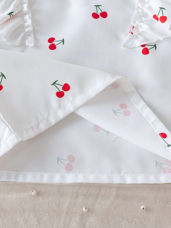 Girls Summer Fashion Sleeveless Ruffle Cuffs Cherry Pattern Printed Sleeveless Top + Hemmed Shorts Set - Image 6
