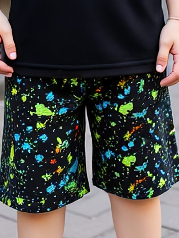 Summer European and American teenagers boys dinosaur positioning splash ink dot pattern round neck T-shirt + printed shorts set - Image 6