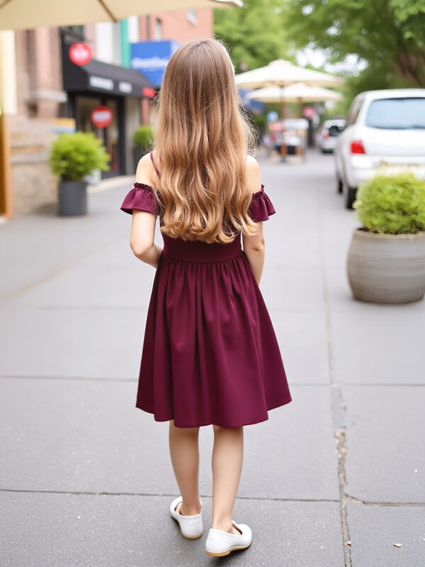 Girls summer fashion dress strapless off-shoulder lotus leaf cape casual dress waist dress - Image 3