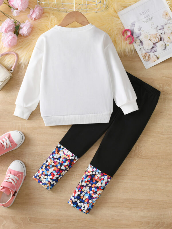 Girls Autumn Suit Positioning Digital Printing Sweater + Color Splicing Leggings 2-7 Years Old Children Outdoor Suit - Image 2