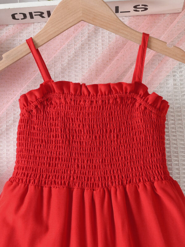 Girls Summer Suspender Top Lace Collar Red Jumpsuit Suspender Trumpet Hem Trousers - Image 3