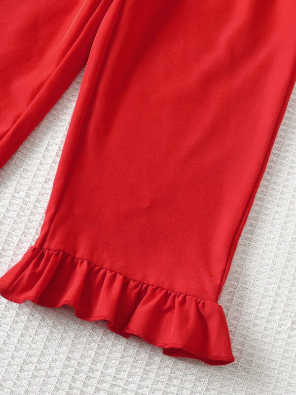 Girls Summer Suspender Top Lace Collar Red Jumpsuit Suspender Trumpet Hem Trousers - Image 6