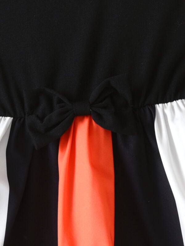 Girls Summer Sleeveless Striped Stitching Bowknot Dress Sleeveless Striped Ruffled Skirt Waist Bowknot - Image 4