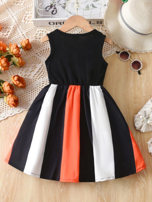 Girls Summer Sleeveless Striped Stitching Bowknot Dress Sleeveless Striped Ruffled Skirt Waist Bowknot - Image 2