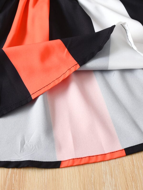 Girls Summer Sleeveless Striped Stitching Bowknot Dress Sleeveless Striped Ruffled Skirt Waist Bowknot - Image 6