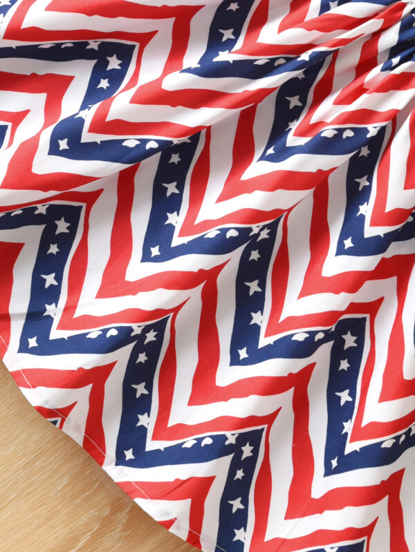Girls summer contrast striped star pattern round neck short sleeve waist ruffle one-piece casual dress - Image 7