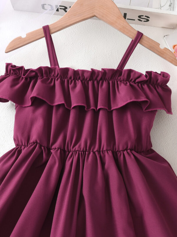 Girls summer fashion dress strapless off-shoulder lotus leaf cape casual dress waist dress - Image 5