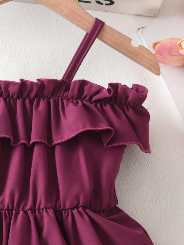 Girls summer fashion dress strapless off-shoulder lotus leaf cape casual dress waist dress - Image 6