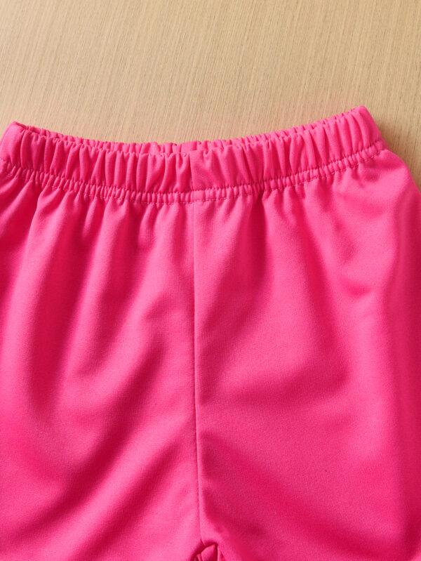 Girls Summer Trend Unicorn Print Pattern Suit Round Neck Short Sleeve + Pink Shorts Suit - Image 9
