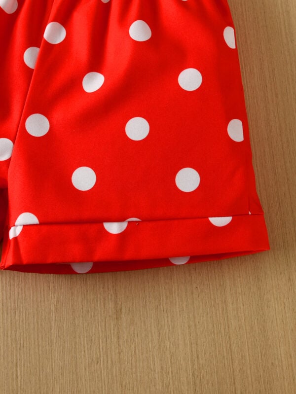 Girls Summer Fashion Bow Pattern Round Neck Small Flying Sleeve Top Polka Dot Shorts Set Outdoor Comfortable - Image 9