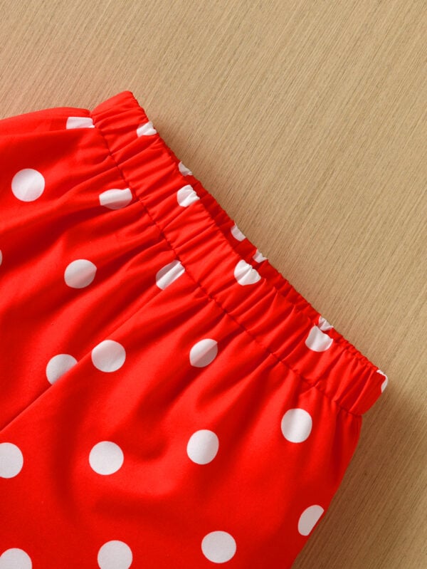 Girls Summer Fashion Bow Pattern Round Neck Small Flying Sleeve Top Polka Dot Shorts Set Outdoor Comfortable - Image 7