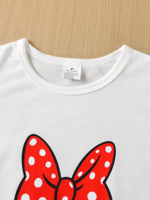 Girls Summer Fashion Bow Pattern Round Neck Small Flying Sleeve Top Polka Dot Shorts Set Outdoor Comfortable - Image 3