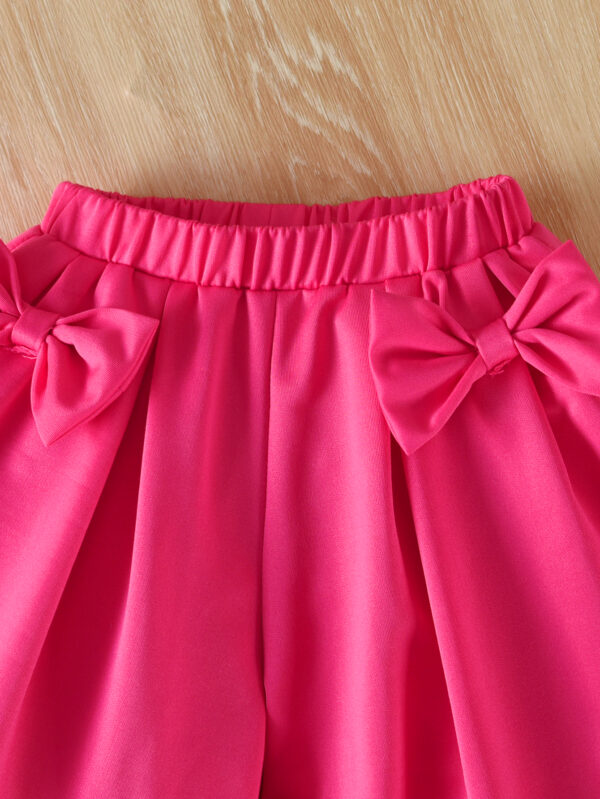 Girls Summer Rabbit Pattern Top + Skirt Bow Decorated Puff Sleeve Top + Bow Shorts Set - Image 7