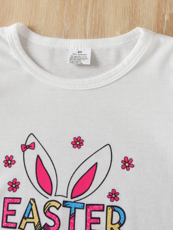Girls Summer Rabbit Pattern Top + Skirt Bow Decorated Puff Sleeve Top + Bow Shorts Set - Image 3