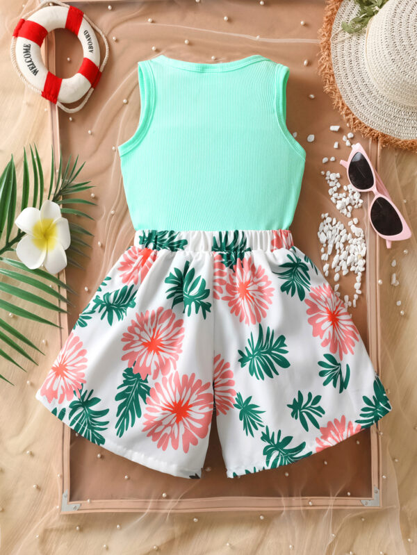 Summer girls shorts trendy suit sleeveless small fresh sleeveless shorts suit random print pattern - Image 2