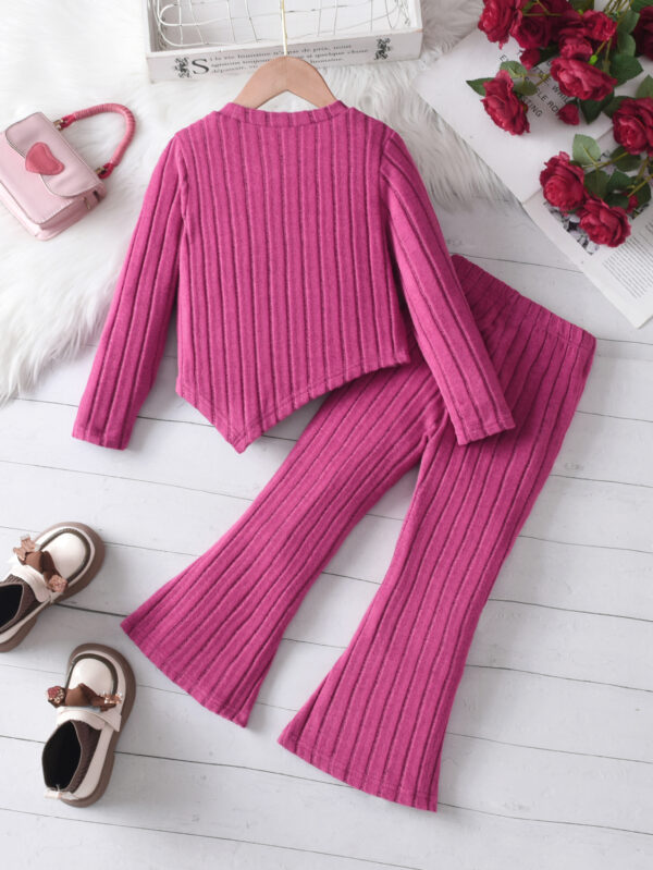Girls Autumn Two-piece Suit Girls Autumn Trendy Ribbed Long-sleeved Top + Flared Pants Suit - Image 2