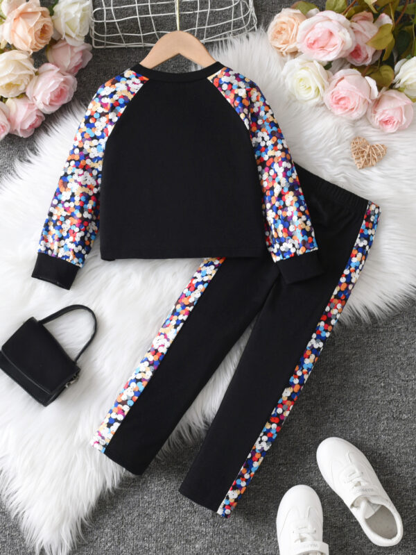 Girls autumn trendy round neck long-sleeved sweatshirt + black trousers suitable for autumn outdoor leisure sports suit - Image 2