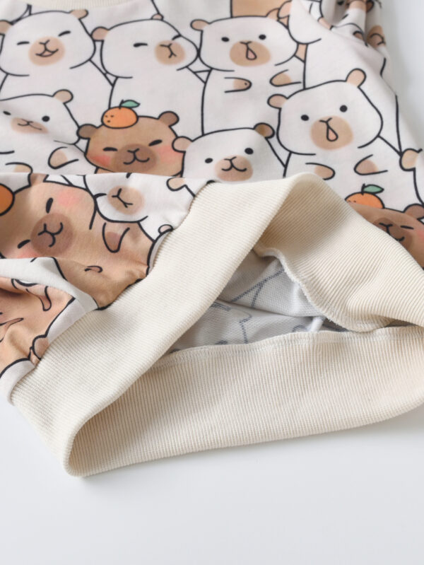 Rose Gold Girls Autumn Outfit Cute Bear Printed Sweater and Flared Pants Two-piece Set - Image 9
