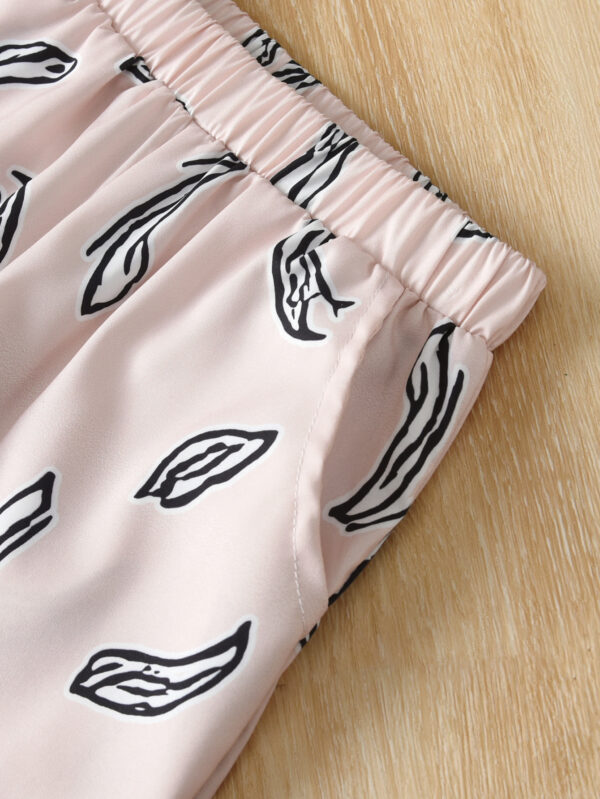 Girls Summer Fashion Trousers Set One Shoulder Suspender Top + Irregular Leaf Print Trousers Set - Image 4