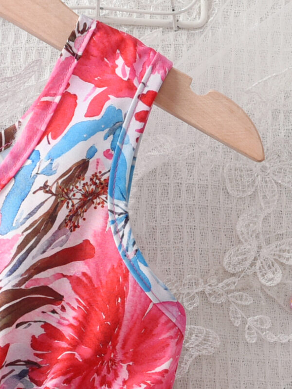 Summer Girls Casual Elegant Contrast Color Random Print Dress Sleeveless Waist Random Flower Print - Image 4