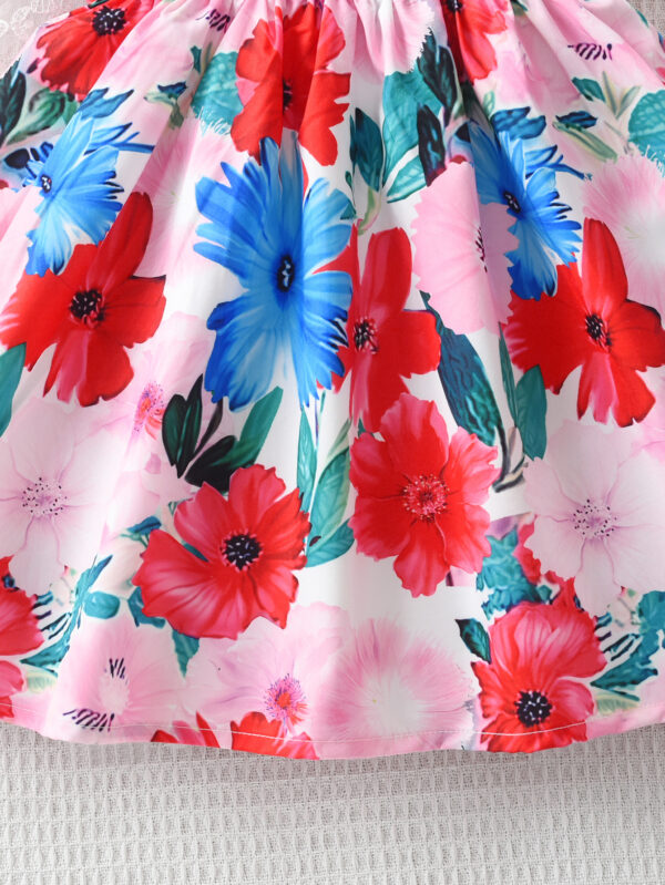 Summer girls casual contrast color printed sleeveless dress sleeveless waist round neck ruffled one-piece dress - Image 5
