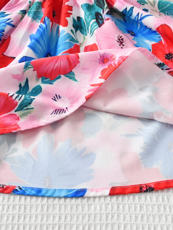 Summer girls casual contrast color printed sleeveless dress sleeveless waist round neck ruffled one-piece dress - Image 6