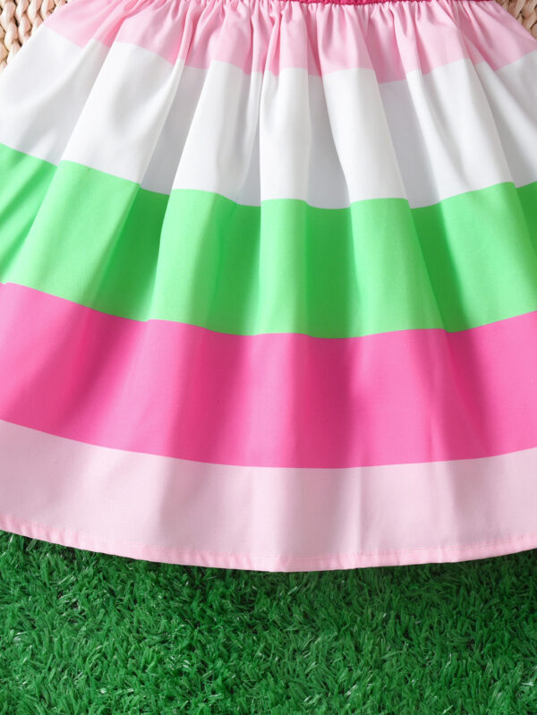 Girls summer cute novel fresh watermelon print striped round neck small flying sleeve elastic waist dress - Image 6