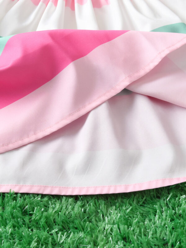 Girls summer cute novel fresh watermelon print striped round neck small flying sleeve elastic waist dress - Image 7