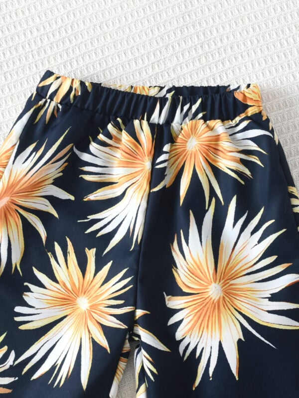 Summer Girls Fashion Sleeveless Trousers Set Sleeveless Top + Random Pattern Print Trousers Set - Image 6