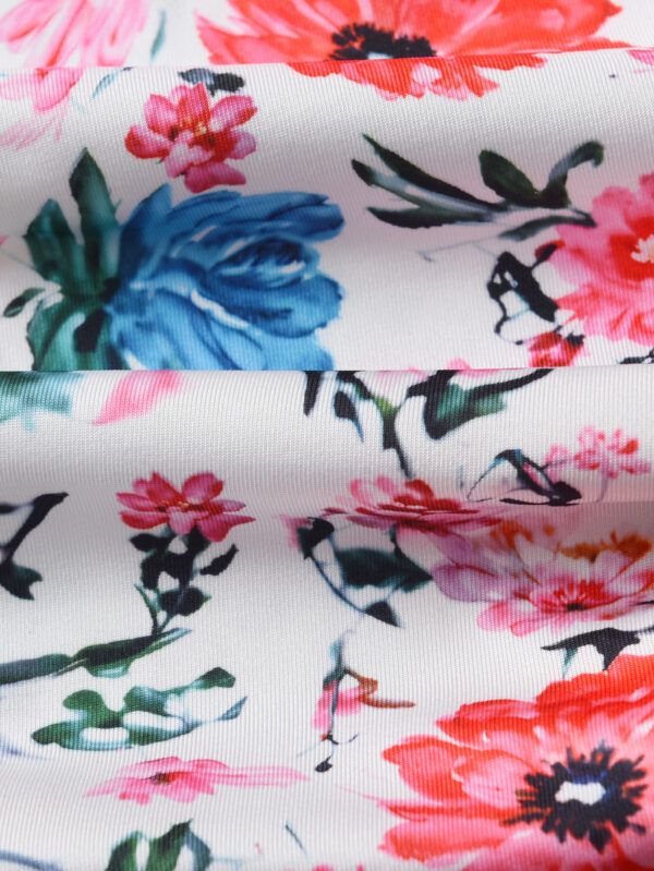 Summer Girls&apos; Flying Sleeve Top with Positioning Printing Pattern + Random Printing Flower Pants Outdoor Fashion Set - Image 9