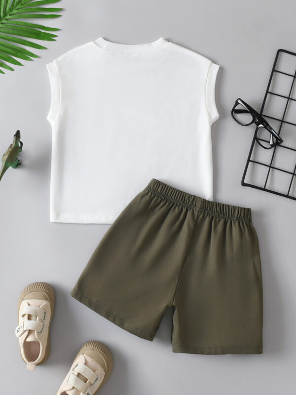 Boys summer trendy round neck sleeveless T-shirt + shorts set - Image 2