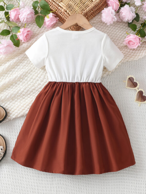Girls summer dress with round neck, short sleeves and waist bowknot lotus leaf hem, comfortable and breathable, suitable for outdoor - Image 2