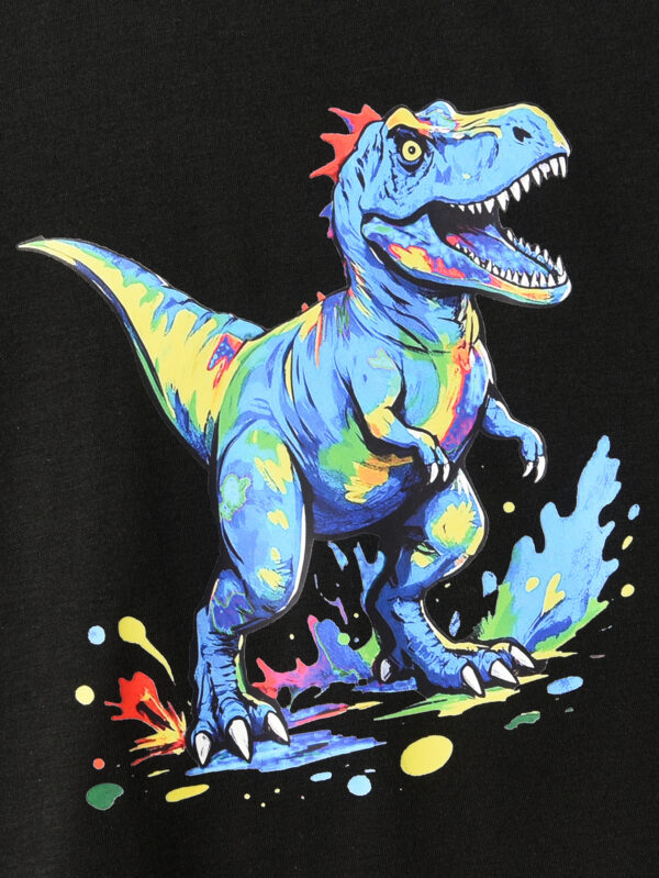 Summer European and American teenagers boys dinosaur positioning splash ink dot pattern round neck T-shirt + printed shorts set - Image 10
