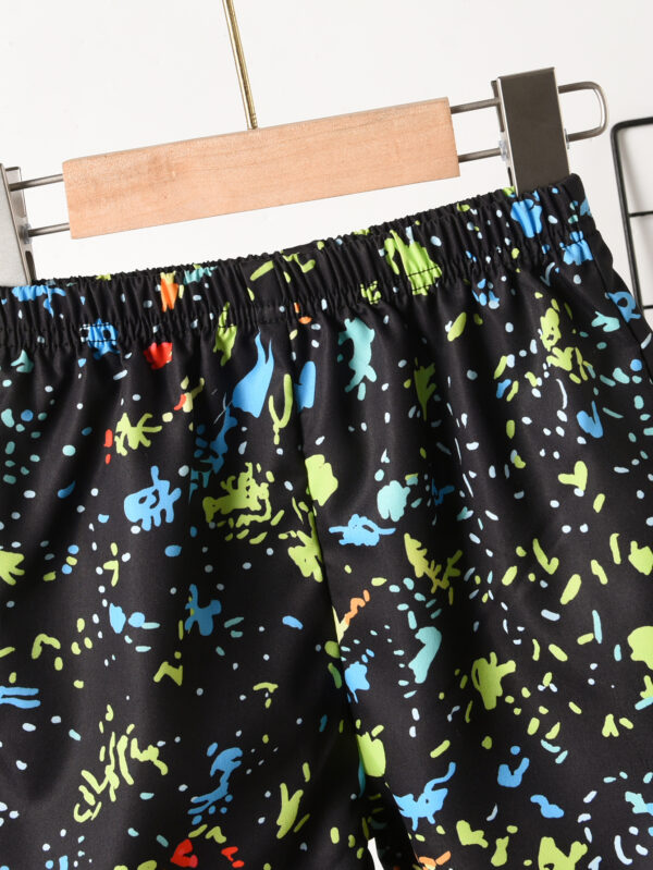 Summer European and American teenagers boys dinosaur positioning splash ink dot pattern round neck T-shirt + printed shorts set - Image 12