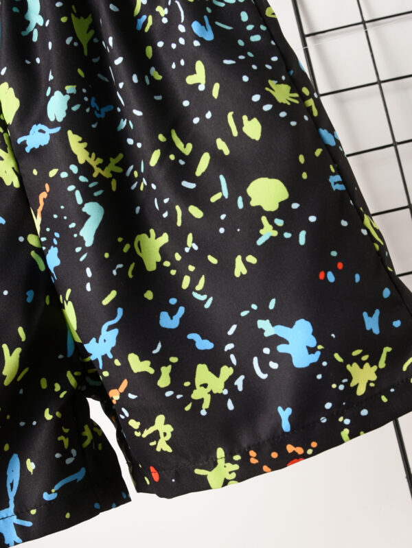 Summer European and American teenagers boys dinosaur positioning splash ink dot pattern round neck T-shirt + printed shorts set - Image 14