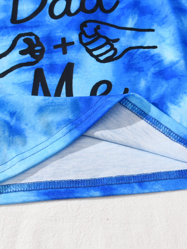 Boys&apos; summer letter big hand small hand pattern blue and black stitching contrast color short-sleeved T-shirt and shorts two-piece set - Image 7