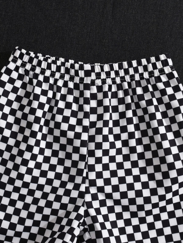 Boys&apos; new fashion plaid summer palm tree letter pattern comfortable round neck short sleeve shorts two-piece suit - Image 7