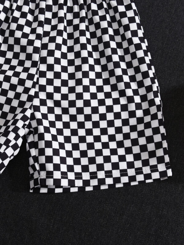 Boys&apos; new fashion plaid summer palm tree letter pattern comfortable round neck short sleeve shorts two-piece suit - Image 9