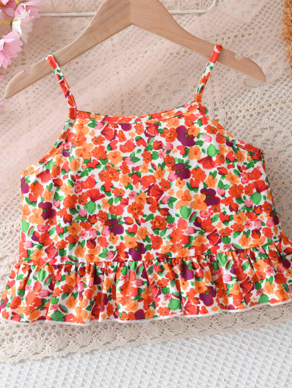 Girls summer suspender ruffle top + wide-leg pants light and breathable suitable for holiday beach trousers set - Image 3