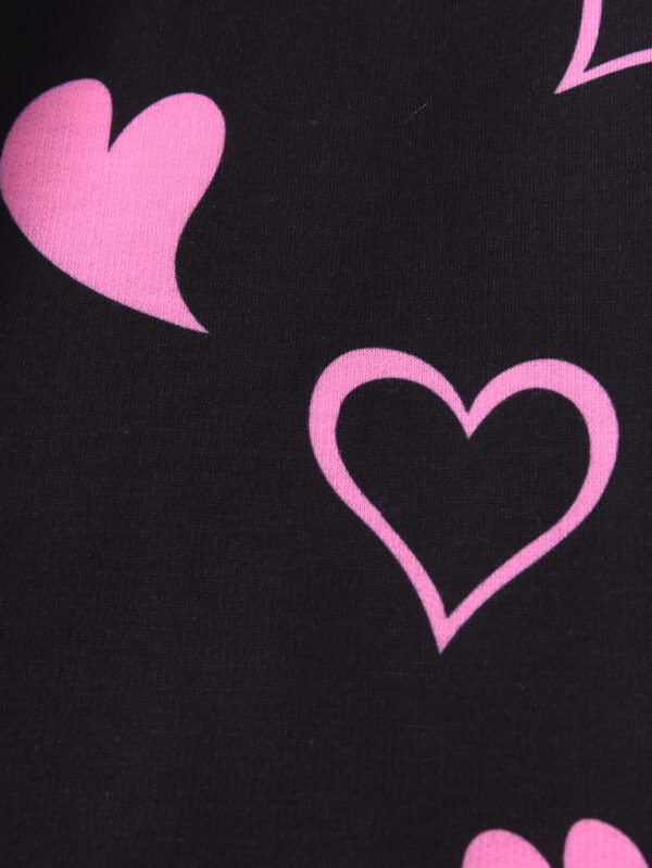 Girls Fall Round Neck Long Sleeve Pink Heart Pattern and Cartoon Cat Pattern Flared Trousers Set - Image 7