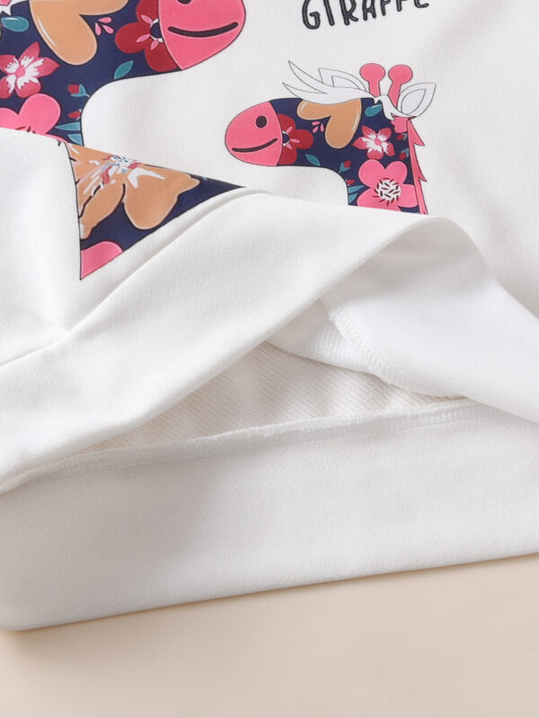 Girls Autumn Suit Round Neck with Giraffe Print Sweater + Love Flower Leggings Trousers Suit - Image 6