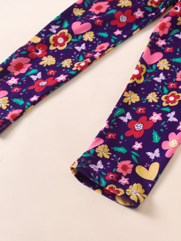 Girls Autumn Suit Round Neck with Giraffe Print Sweater + Love Flower Leggings Trousers Suit - Image 10