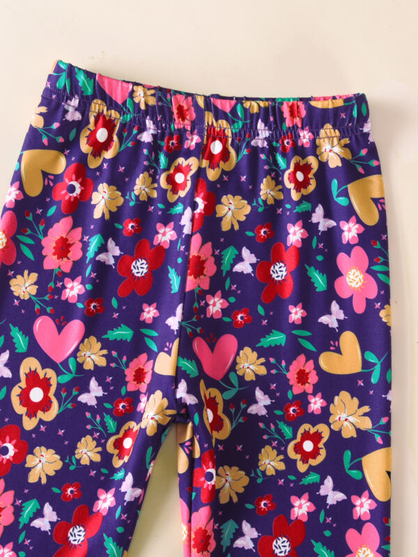 Girls Autumn Suit Round Neck with Giraffe Print Sweater + Love Flower Leggings Trousers Suit - Image 7