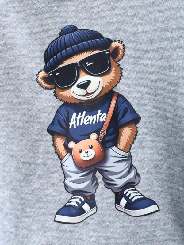 Boys autumn hooded sweatshirt with trendy bear pattern on the front and long pants set suitable for outdoor - Image 5