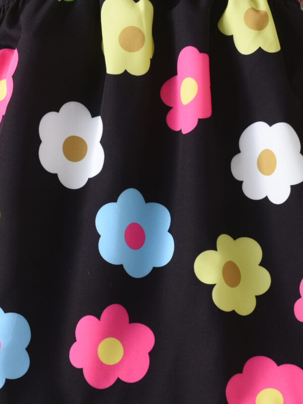 Girls Summer Fashion Flower Print Butterfly Strap Decoration Suspender Waist Off Shoulder Ruffle Hem Dress - Image 5